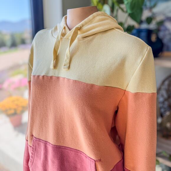Free Assembly, Color Block Hoodie Sweatshirt, Women's Medium, Yellow/Orange/Pink - Picture 4 of 9